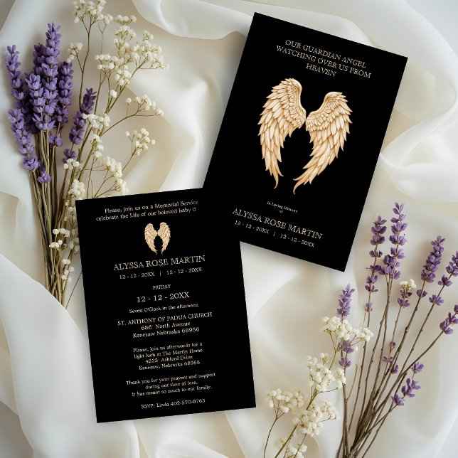 Invitation Cream Delicate Angel Wings Design Funeral Memorial (This heartfelt design has been created with sensitivity and love to honor the memory of loves ones.)