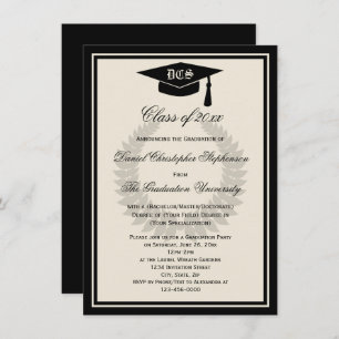 Invitation Cream Monogram Laurel Classic College Graduation