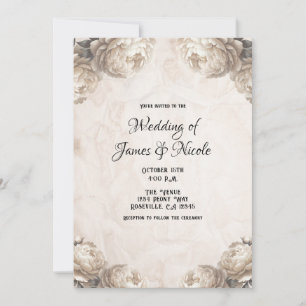 Invitation Cream Peony Flowers Vintage Rustic Mariage