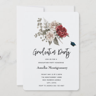 Invitation Cream & Red Rose Boho Floral Bouquet Graduation