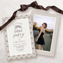 Invitation Cream Taupe Coquette Bow Grad Party