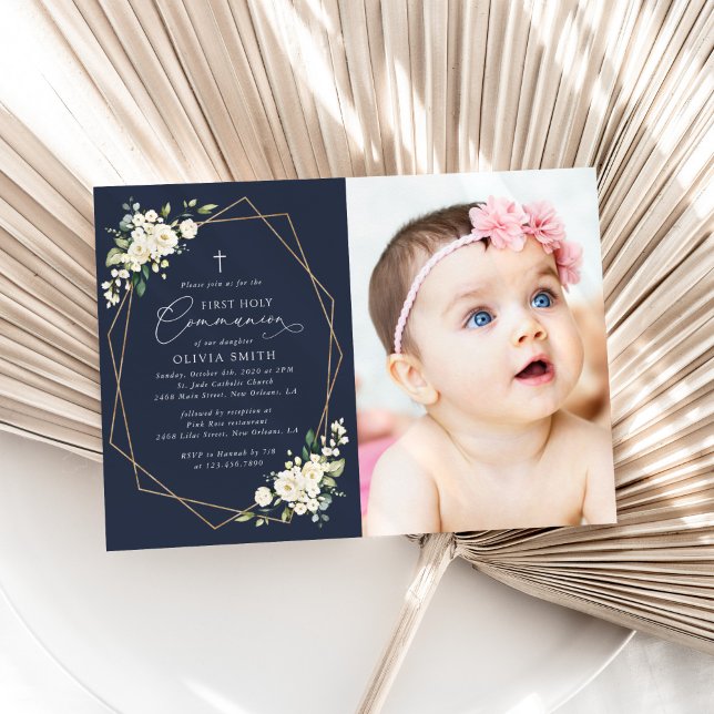Invitation Cream White Flowers, Boho, First Holy Communion (Créateur téléchargé)