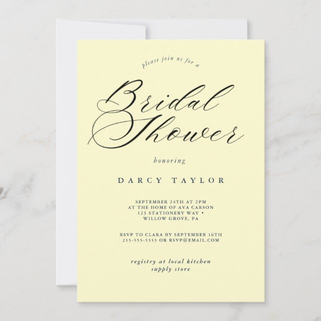 Invitation Creamy Yellow Bridal Shower (Devant)