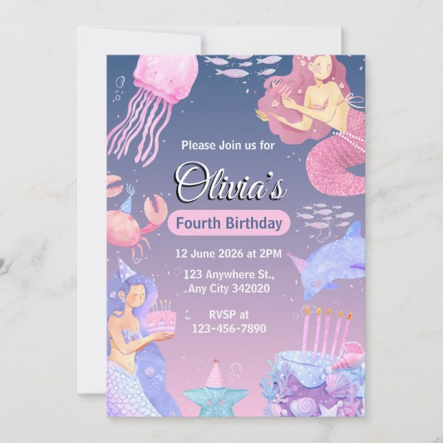 Invitation Create your own Custom Girls Mermaid Birthday (Devant)