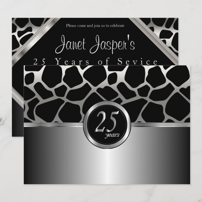 Invitation Création élégante en argent 25e anniversaire (Devant / Derrière)