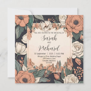 Invitation Création florale chic avec accents corail et crème