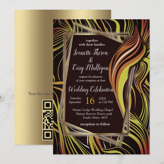 Invitation Creative Black, jaune et orange sans fil abstraits (Devant / Derrière)
