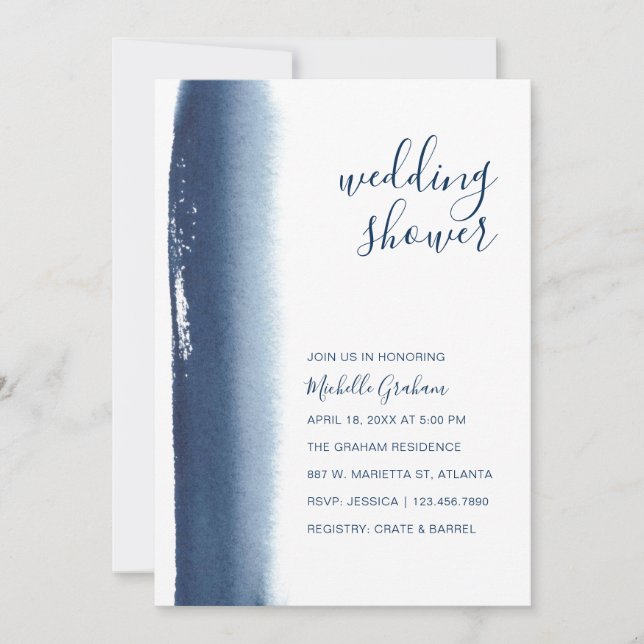 Invitation Creative Navy Blue Aquarelle Couples Douche (Devant)