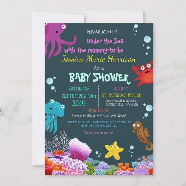 Invitation Créature mignonne sous le baby shower RSVP d'océan (Devant)