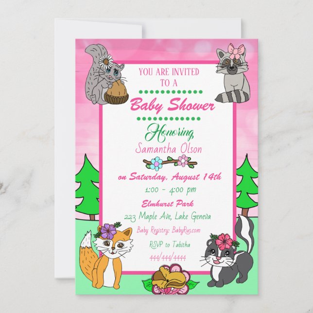 Invitation Créatures forestières Baby shower des animaux fore (Devant)