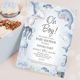 Invitation Créatures marines bleues Baby Shower garçon