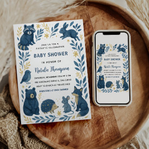 Invitation Créatures Mignonnes de la Forêt   Baby Shower Rust