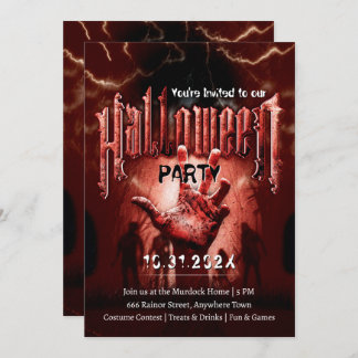 Invitation Creepy Halloween Party Zombies Red Scary Night