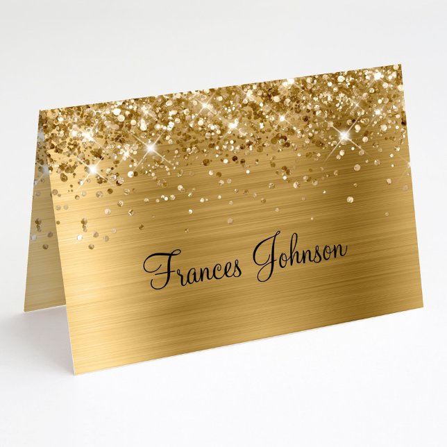Invitation Créez vos propres cartons de table en or scintilla (Fold Your Own Glittery Gold Name Place Cards)