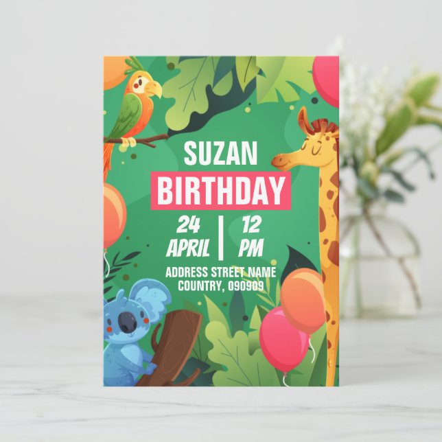 Invitation Créez votre propre Anniversaire de enfant animal p (Debout devant)