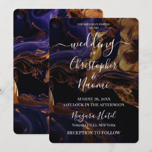 Invitation Créez votre propre marbre d'or violet foncé Indigo