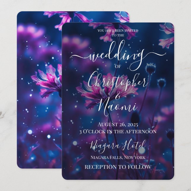 Invitation Créez votre propre Mariage bleu foncé et rose (Devant / Derrière)