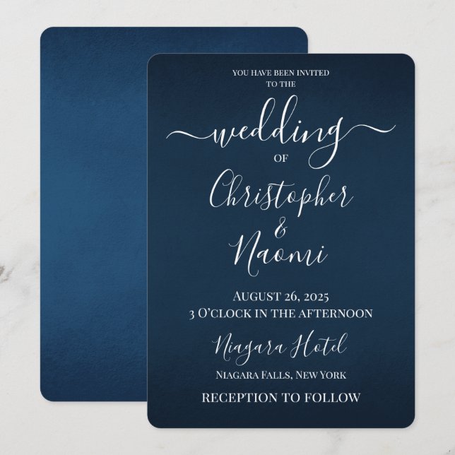 Invitation Créez votre propre Mariage bleu profond (Devant / Derrière)