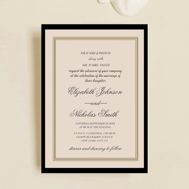 Invitation creme and black classic chic elegant wedding  (Créateur téléchargé)