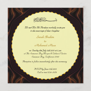 Invitation Crème au chocolat et mariage musulman en or