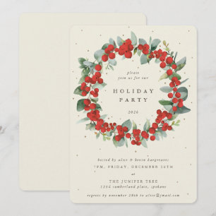 Invitation Crème Baies rouges+Eucalyptus Wreath Fête