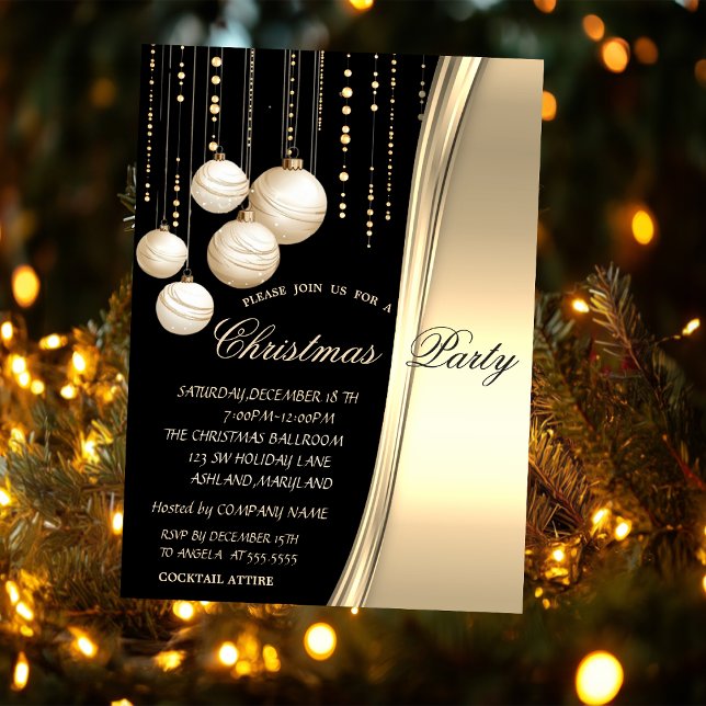 Invitation Crème Balls de Noël, Gold Corporated Party (Créateur téléchargé)