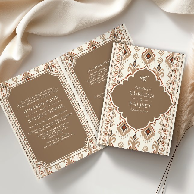 Invitation Crème beige Ikat All in One Sikh Mariage (Créateur téléchargé)