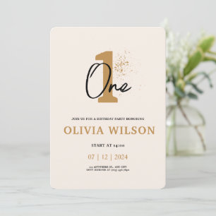Invitation Crème Beige Minimaliste esthétique Premier Anniver