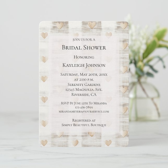 Invitation Crème Blanc Beige Boho Hearts Fête des mariées (Debout devant)