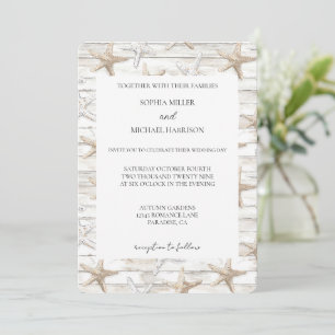Invitation Crème blanche Starfish Beach Mariage