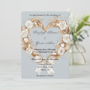 Invitation Crème Bleue Blanc Floral Coeur Mariage de couronne