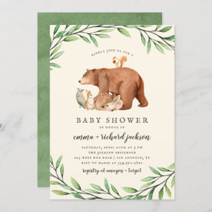 Invitation Crème Bois Végétation Forêt Animaux Baby shower