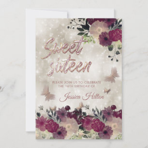 Invitation Crème bokeh Butterfly sweet sixteen de jardin fleu