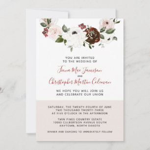 Invitation Crème Bourgogne Rose Rose Dusty Mariage