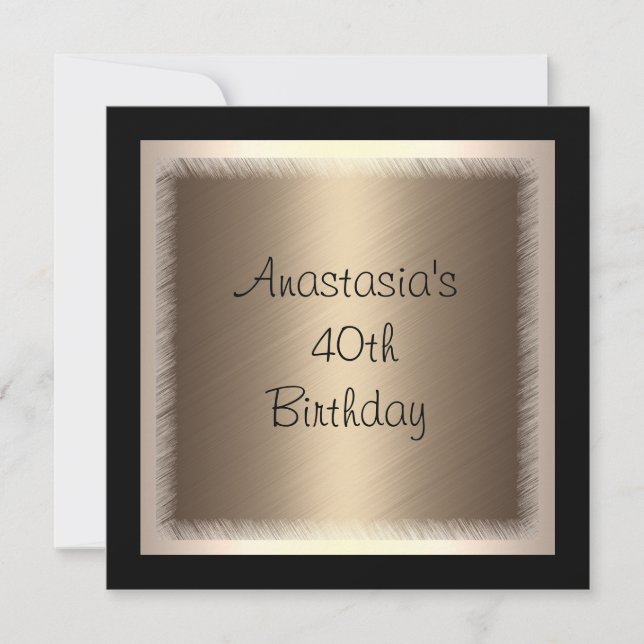 Invitation Crème Bronze Glamor sur Noir 40e anniversaire (Devant)
