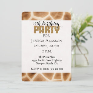 Invitation Crème Brown Giraffe Animal Gold Parties scintillan