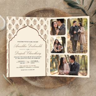 Invitation Crème Brown Ikat All in One Mariage indien