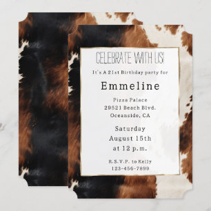 Invitation Crème Brown Noir Sud-Ouest Cowboy Cowgirl Cowhide