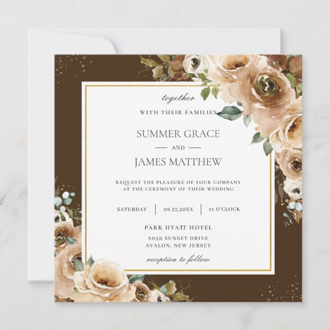 Invitation Crème Brown Rustique Verdure Florale Mariage de au (Devant)