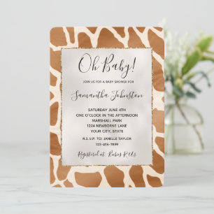 Invitation Crème Brown Safari Giraffe Baby shower animal