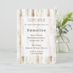 Invitation Crème Chic Blanc Brown rayures Anniversaire