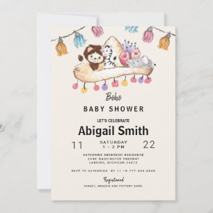 Invitation Crème coloré Boho Sombrero Baby shower animal