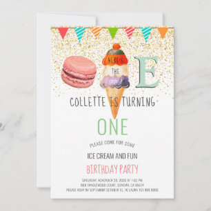 Invitation Crème de glace 1er fête d'anniversaire