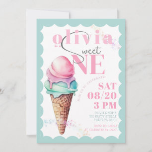 Invitation Crème de glace arc-en-ciel sucré un premier annive