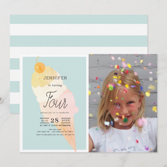 Invitation Crème de glace bleu clair Anniversaire (Devant / Derrière)