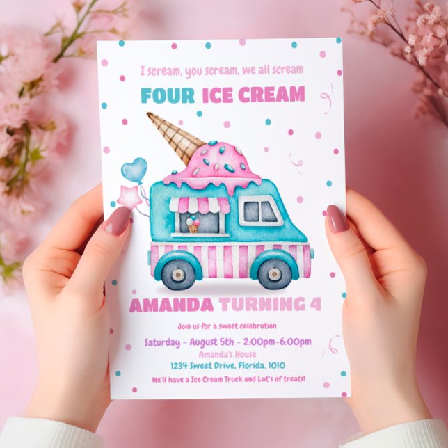 Invitation Crème de glace Camion rose Anniversaire (Créateur téléchargé)
