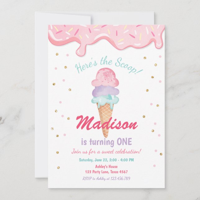 Invitation Crème de glace Cone Confetti Crème de Monnaie rose (Devant)