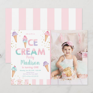 Invitation Crème de glace Cone Confetti Crème de Monnaie rose