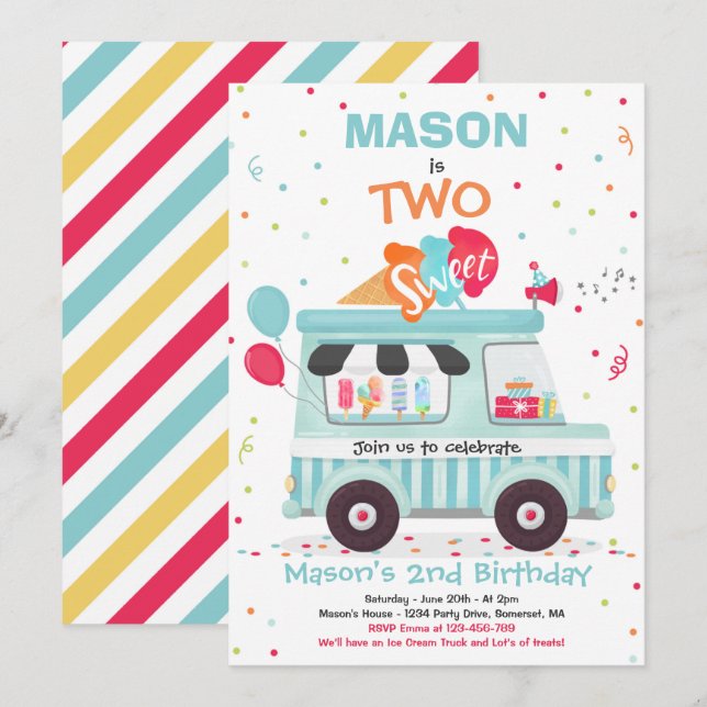 Invitation Crème de glace Deux douceurs 2e Camion Crème de gl (Devant / Derrière)