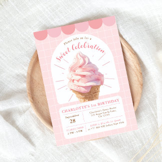 Invitation Crème de glace fraise Boutique Anniversaire Invita